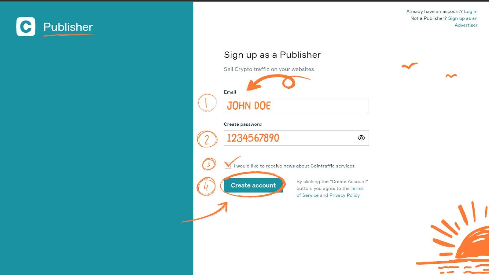 Publisher sign up